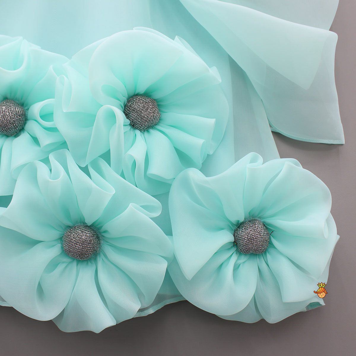 Fabric Flowers Embellished Blue Dress
