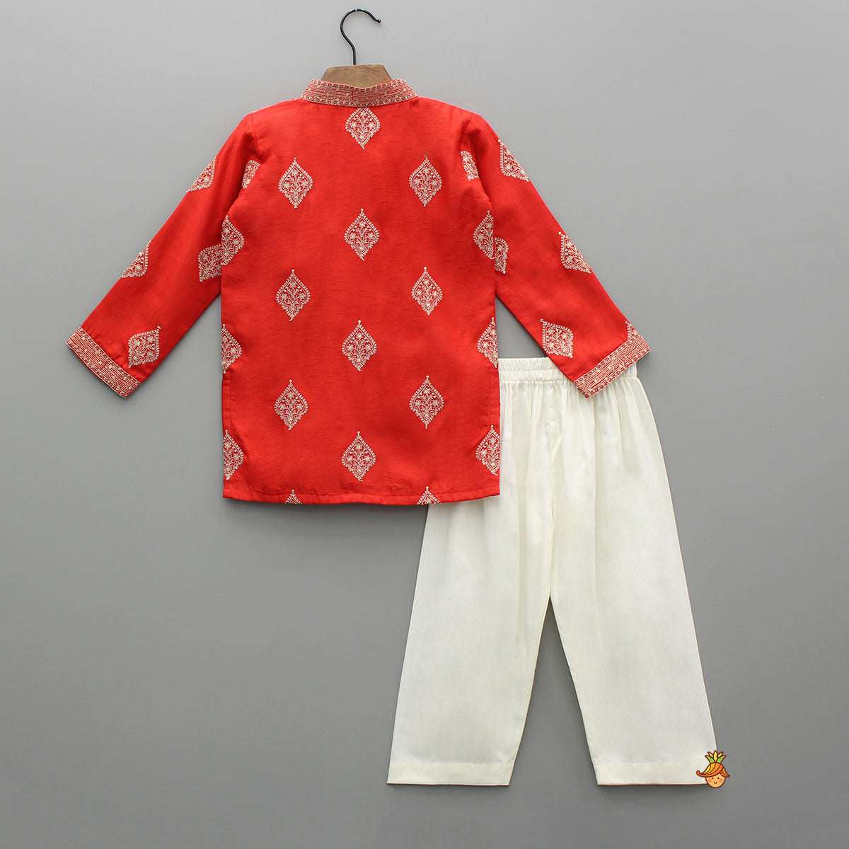 Ethnic Red Motif Embroidered Kurta With Pyjama