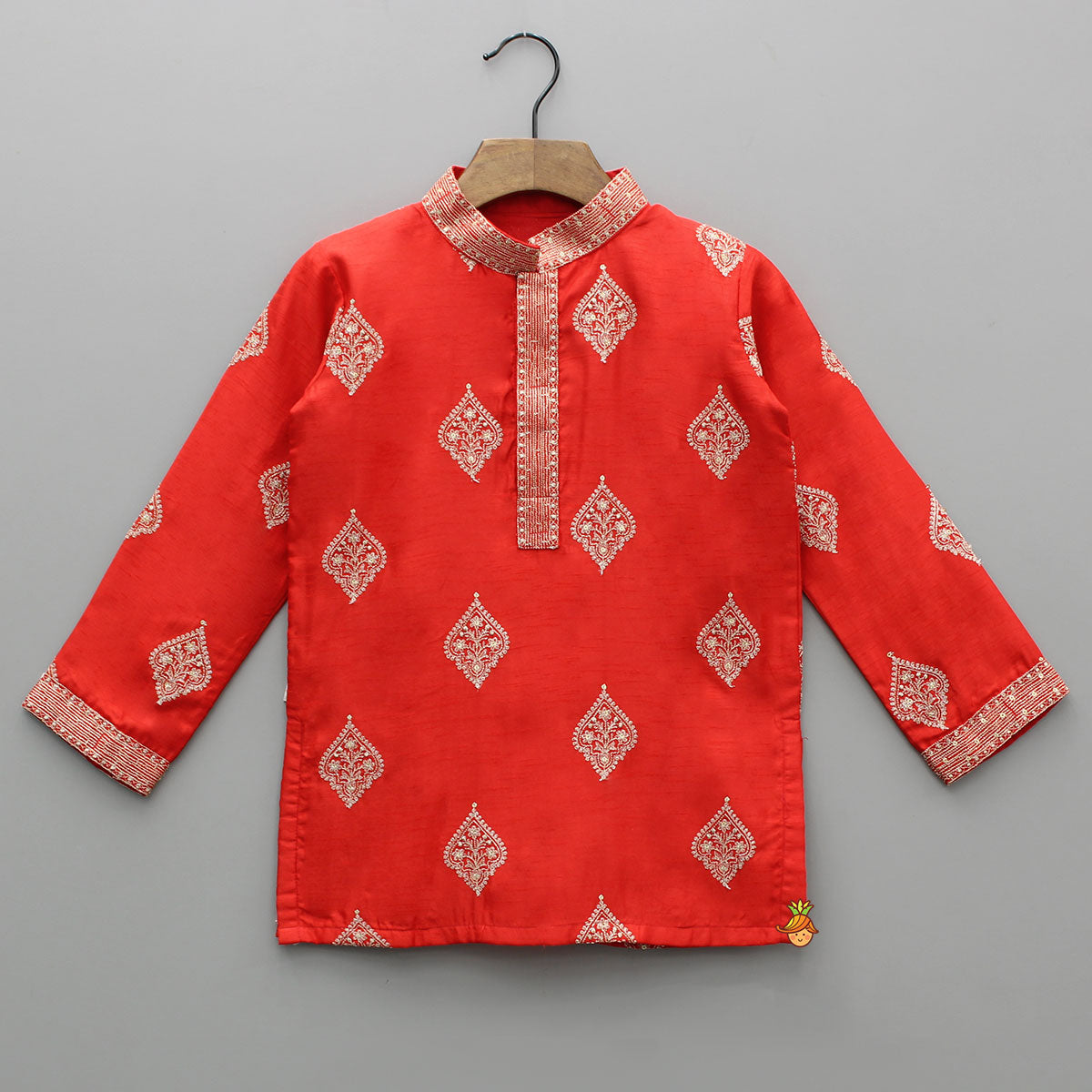 Ethnic Red Motif Embroidered Kurta With Pyjama