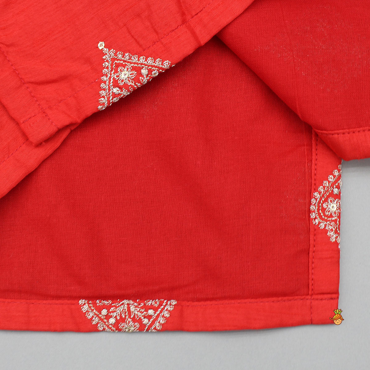 Ethnic Red Motif Embroidered Kurta With Pyjama