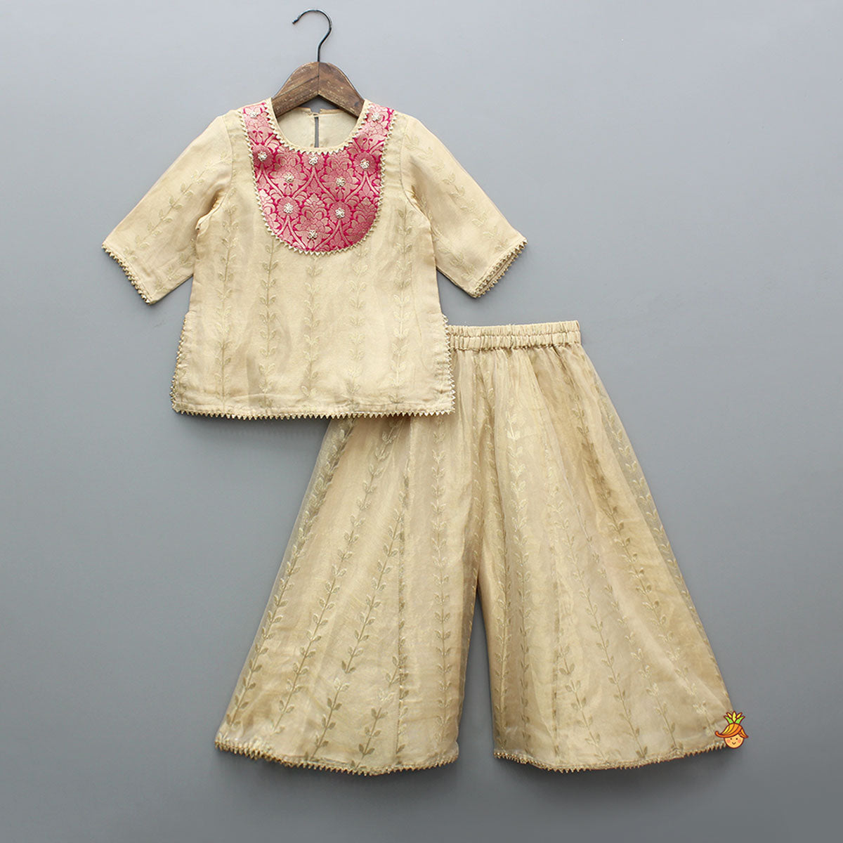 Elegant Floral Detailed Tissue Kurti With Palazzo