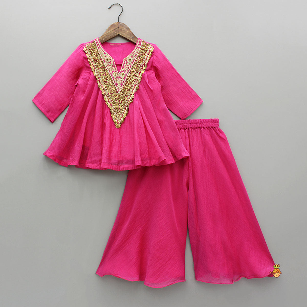 Pink Sequin Embellished Top With Flared Palazzo