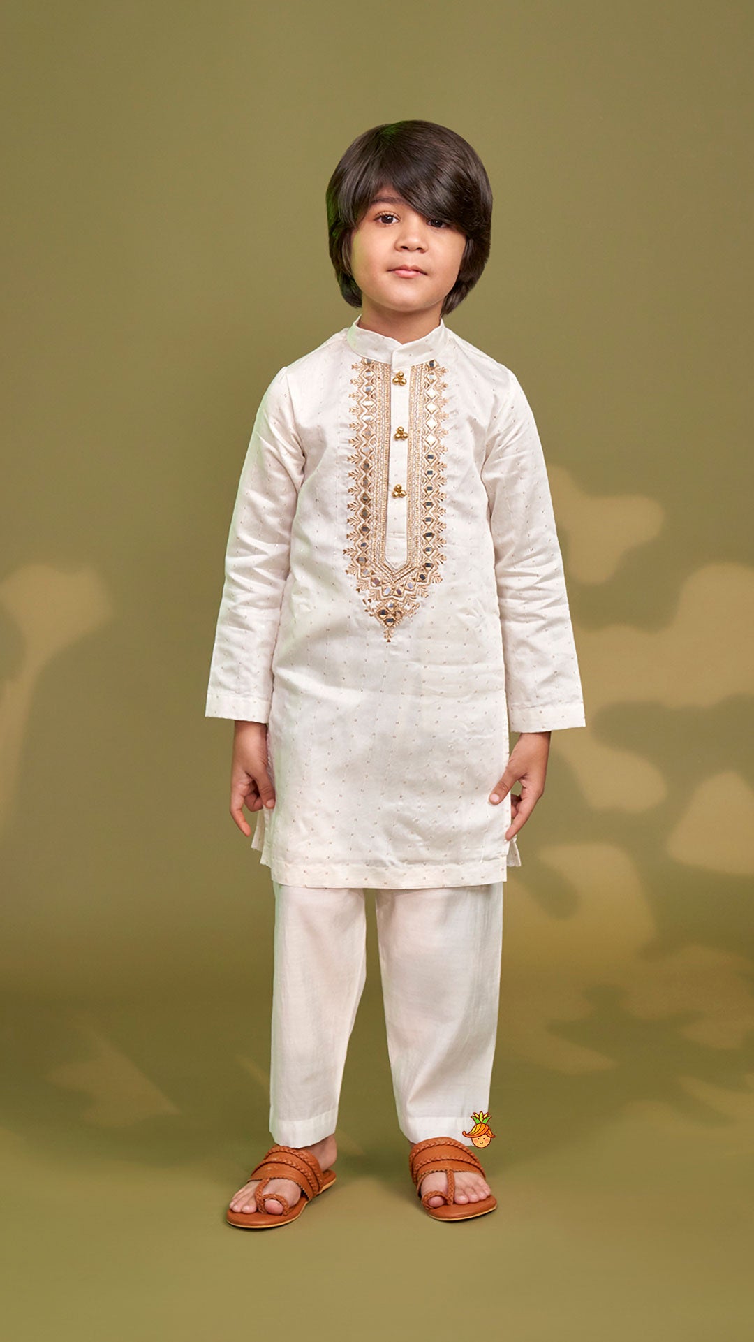 Faux Mirror Embroidered Sequin Detailed Kurta With Pyjama