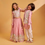 Shimmery Kurta With Shimmery Front Open Hand Embroidered Jacket And Pyjama twinning model image 1