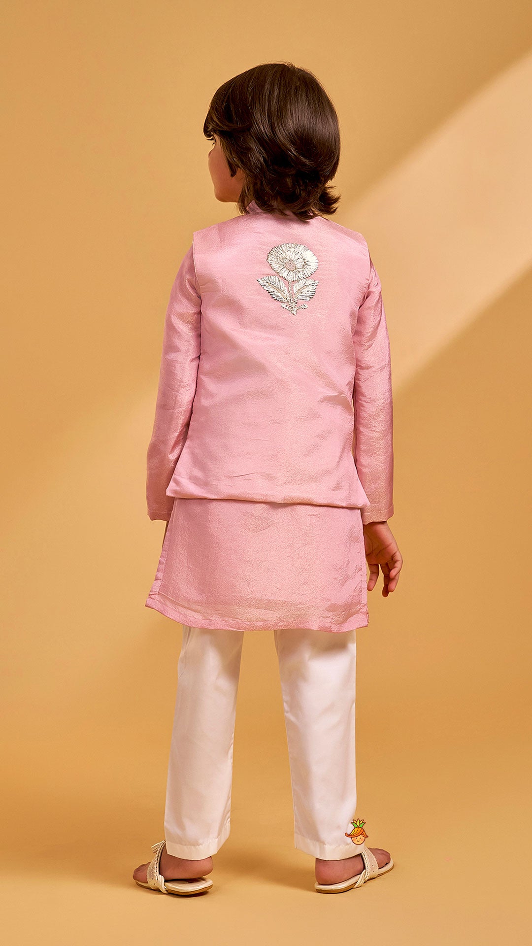 Shimmery Kurta With Shimmery Front Open Hand Embroidered Jacket And Pyjama
