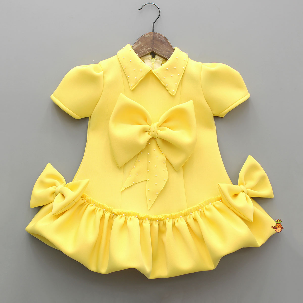 Yellow Collared Stylish Bow Dress