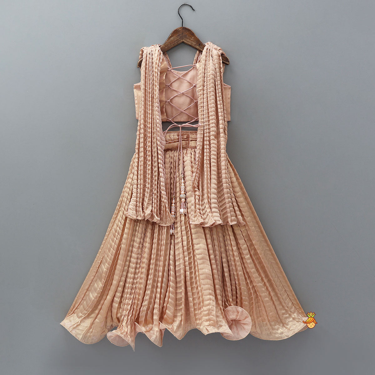 Gorgeous Shimmery Draped Top With Shimmery Lehenga