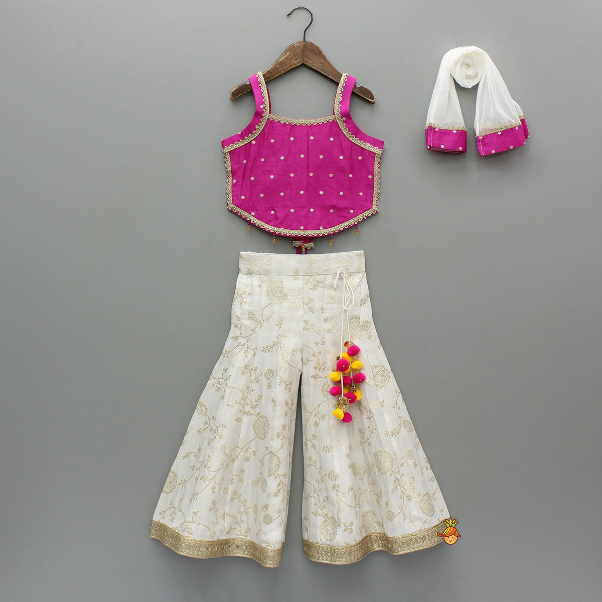 Pink Sleeveless Top With Brocade Palazzo And Dupatta