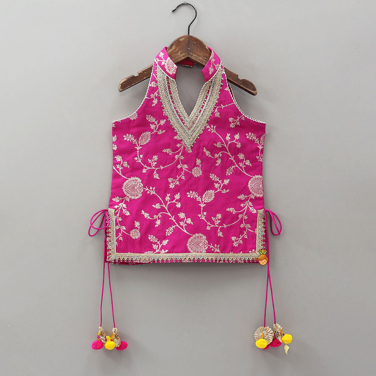 Gorgeous Pink Halter Neck Embroidered Kurti With Sharara And Dupatta