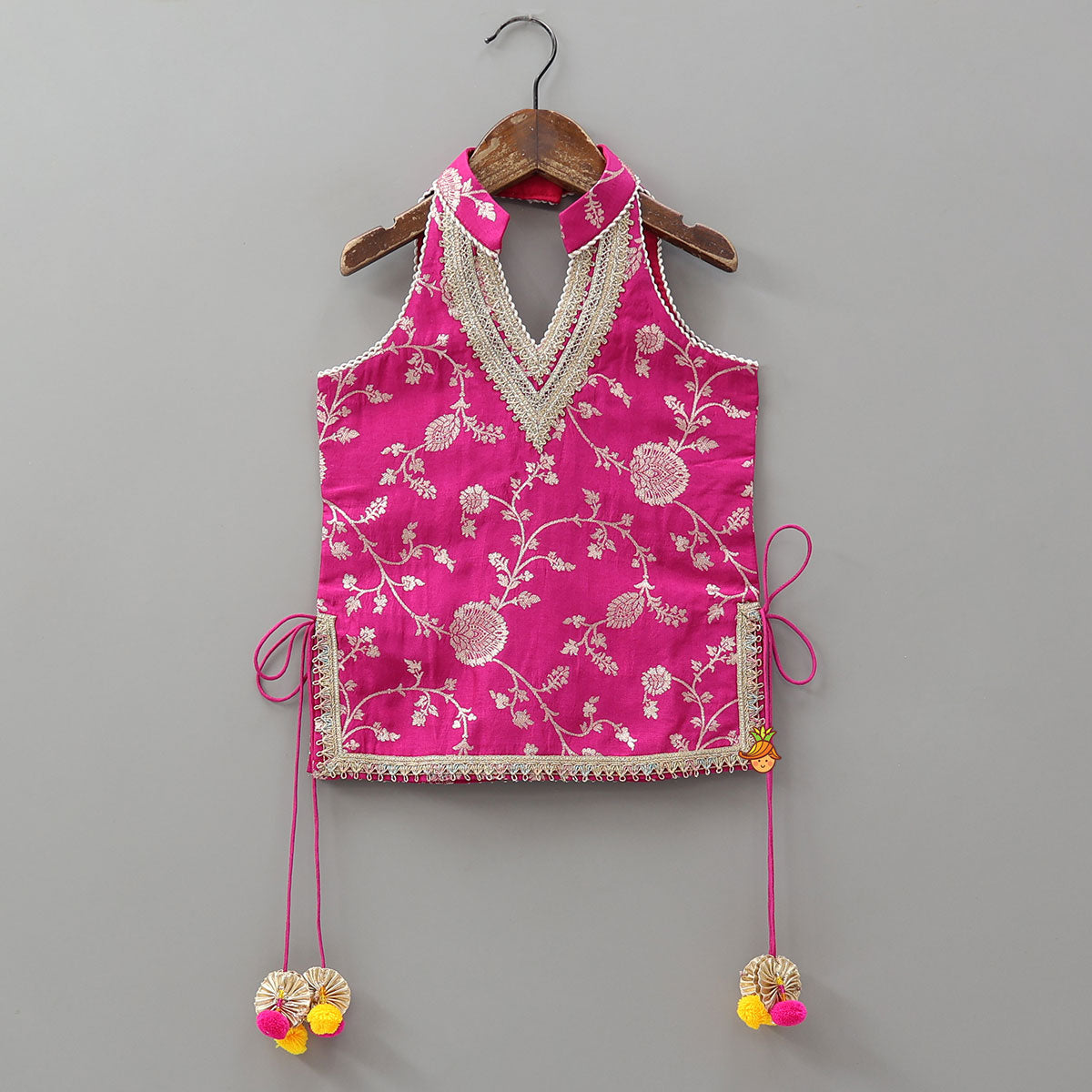 Gorgeous Pink Halter Neck Embroidered Kurti With Sharara And Dupatta