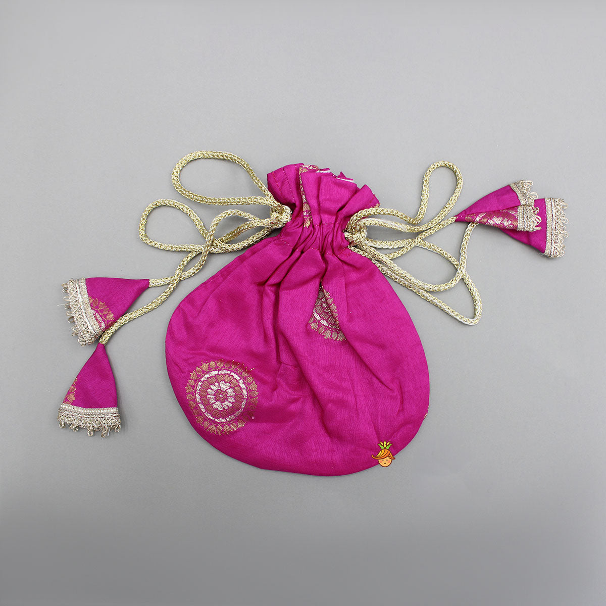 Beautiful Pink Embroidered Halter Neck Top With Lehenga And Dupatta With Potli Bag