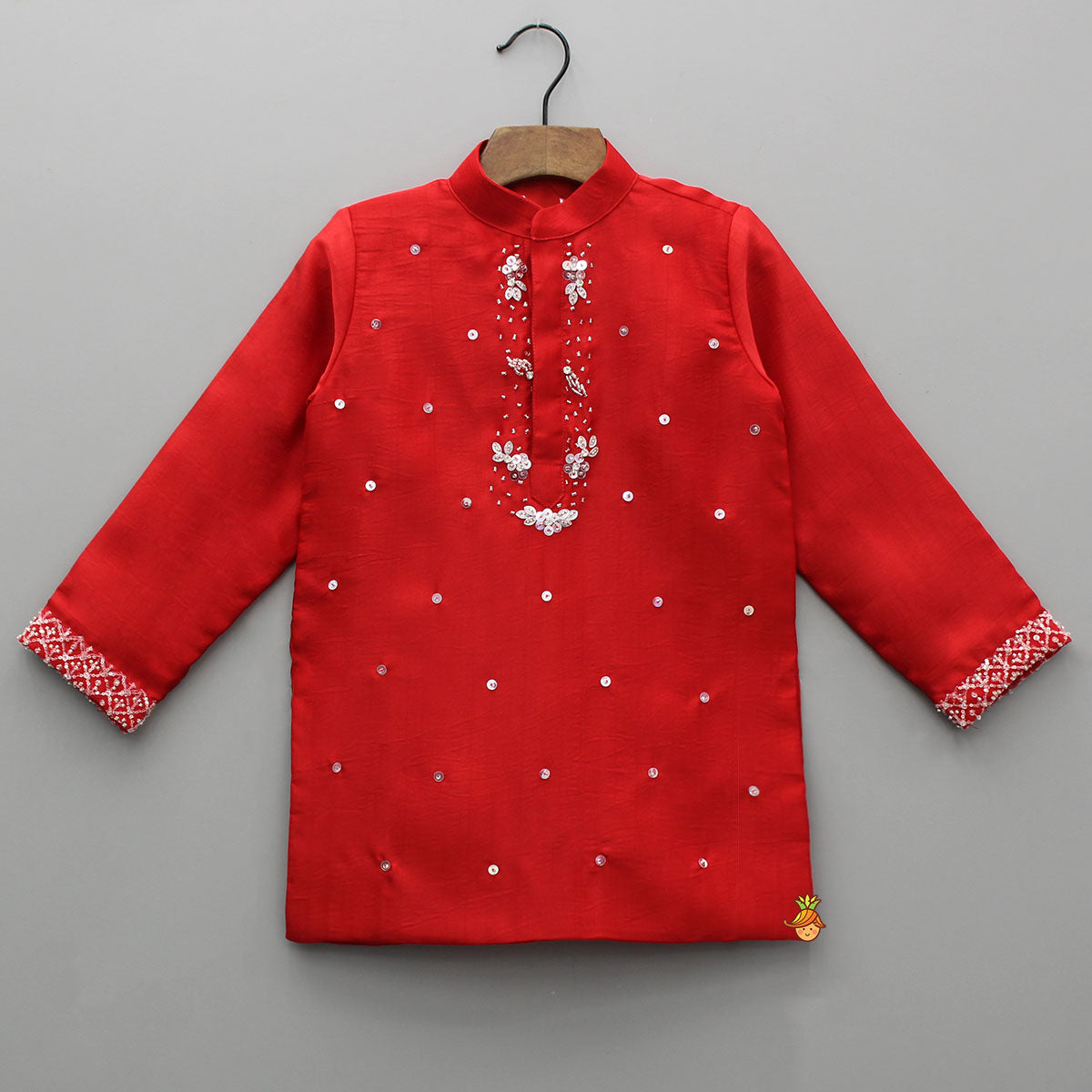 Red Sequin Embroidered Beaded Kurta With Pyjama