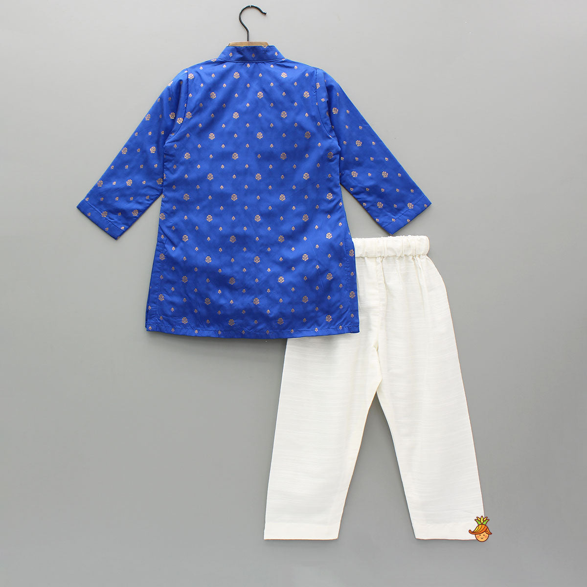 Blue Brocade Kurta With White Pyjama