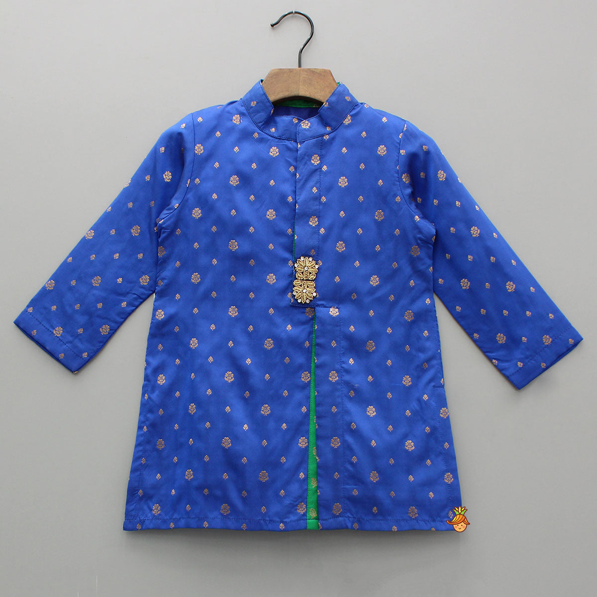 Blue Brocade Kurta With White Pyjama