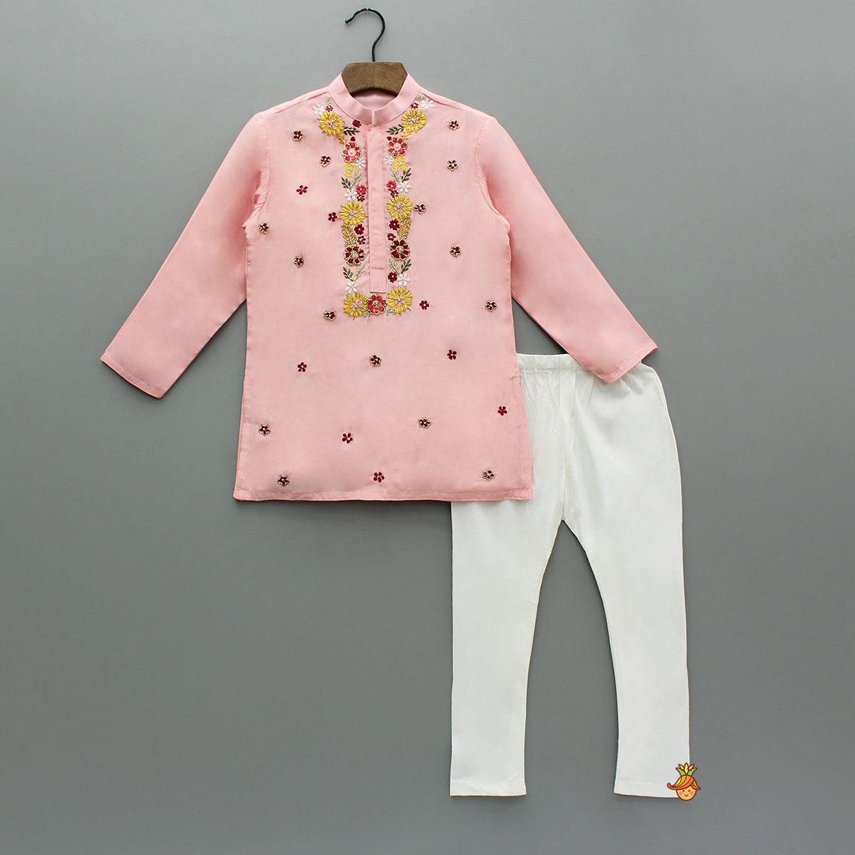 Floral Multicolour Hand Embroidered Kurta With Pyjama