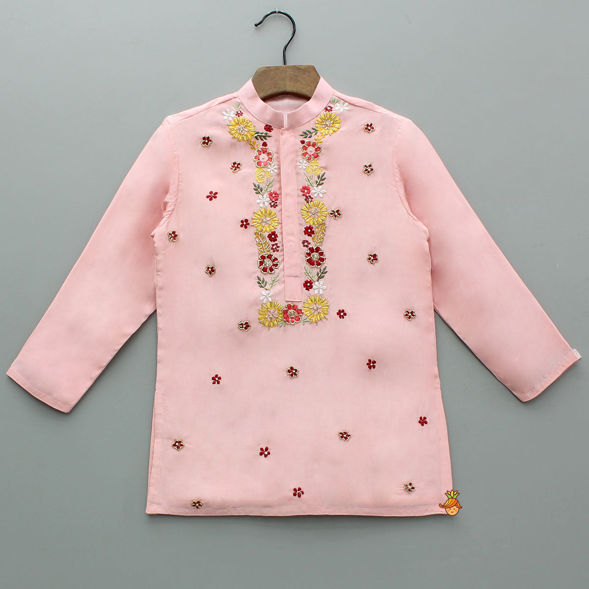 Floral Multicolour Hand Embroidered Kurta With Pyjama