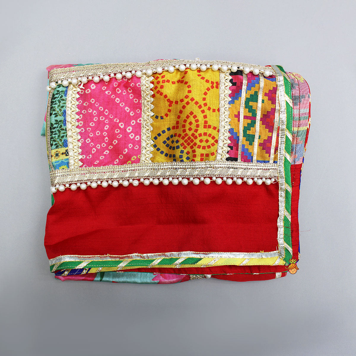 Festive Red Dhoti With Printed Shawl And Mor Pankh-Embellished Headband