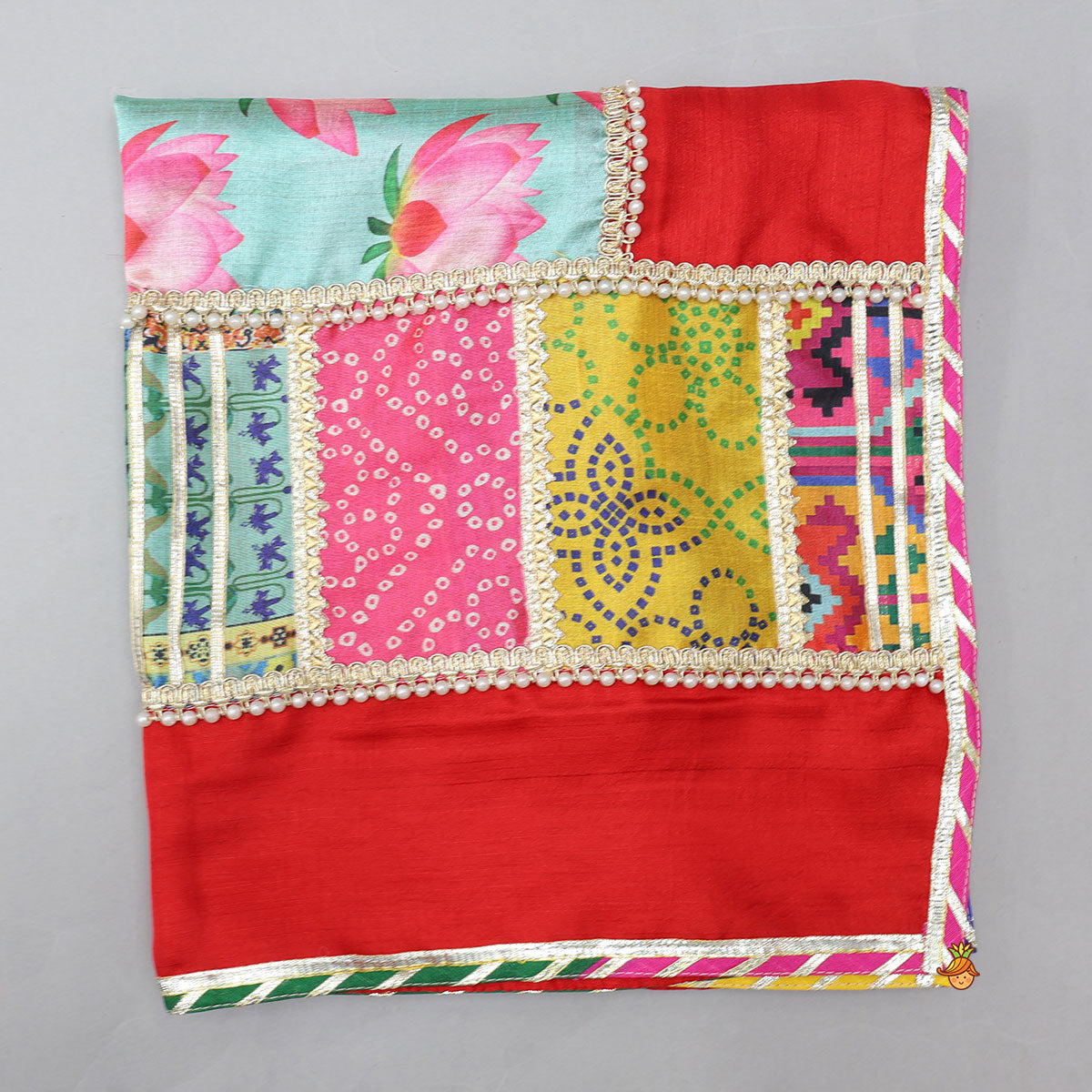 Festive Red Dhoti With Printed Shawl And Mor Pankh-Embellished Headband