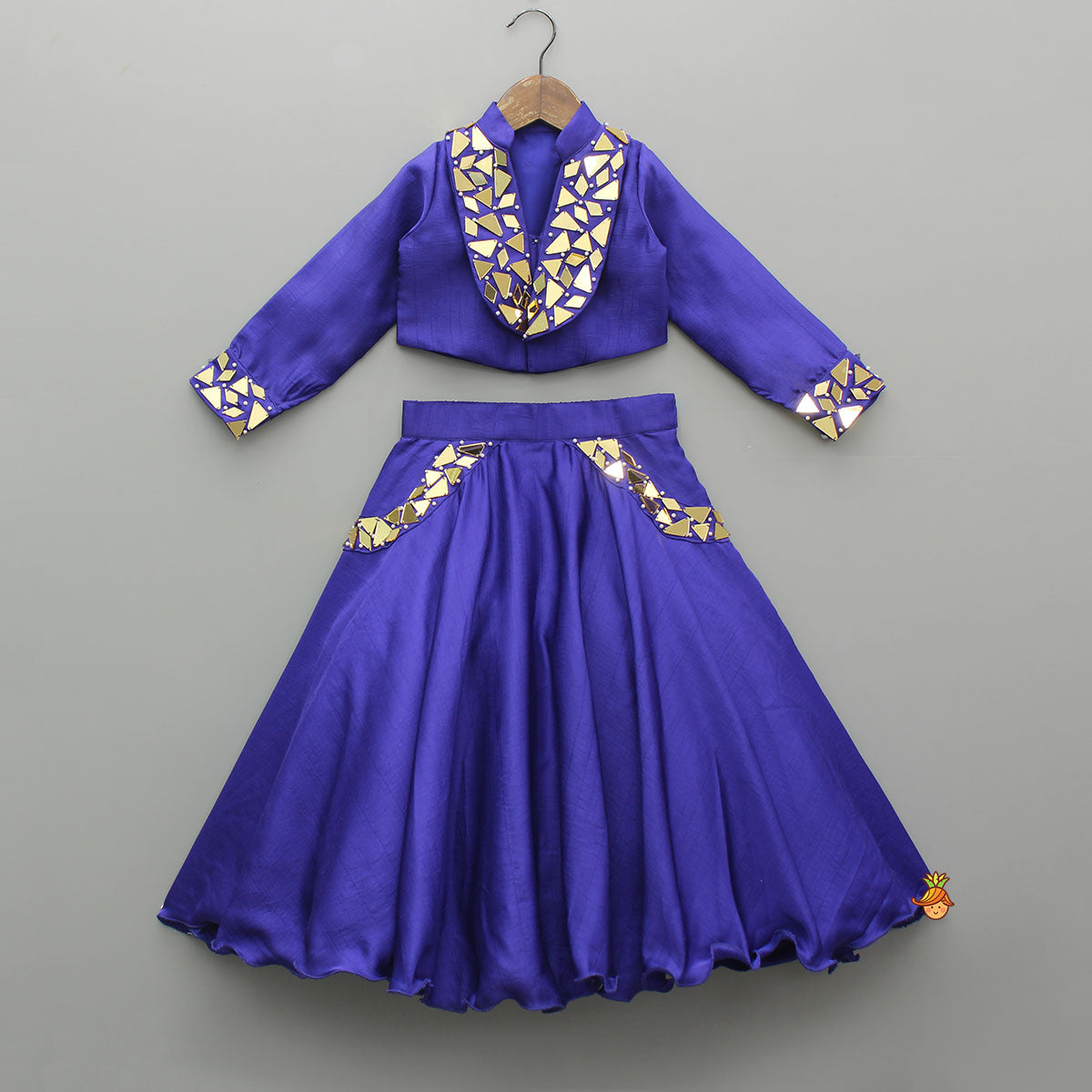 Purple Mirror Embellished Top And Flared Lehenga
