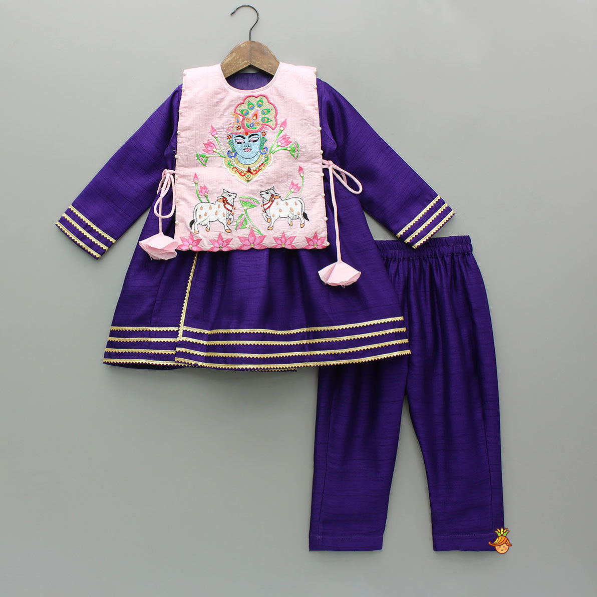 Wine Angarkha With Side Tie Up Vest And Pant And Stylish Headband
