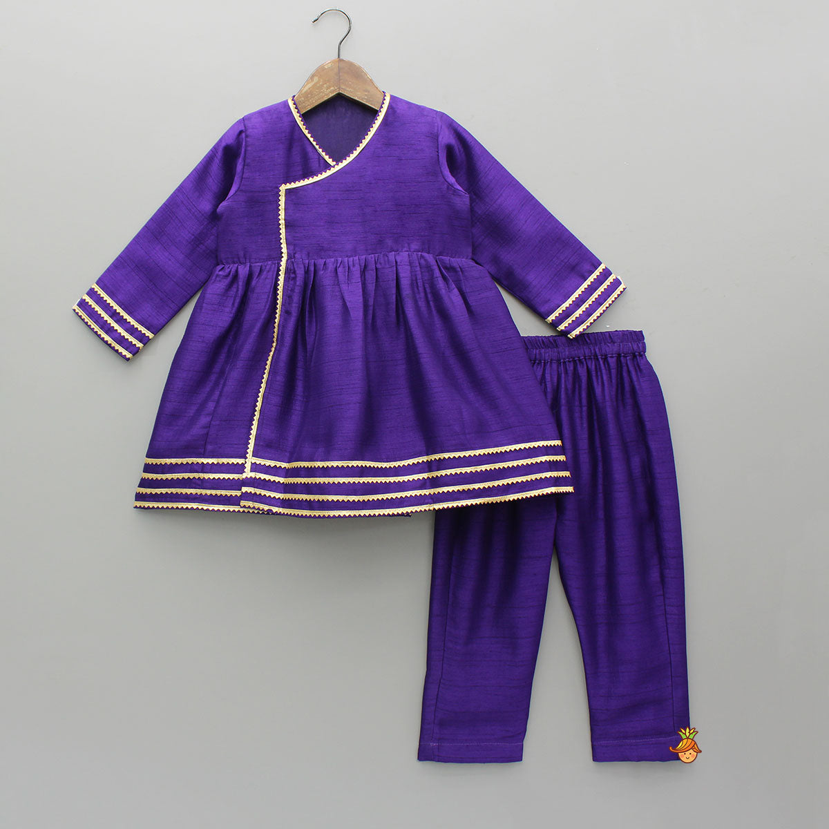 Wine Angarkha With Side Tie Up Vest And Pant And Stylish Headband