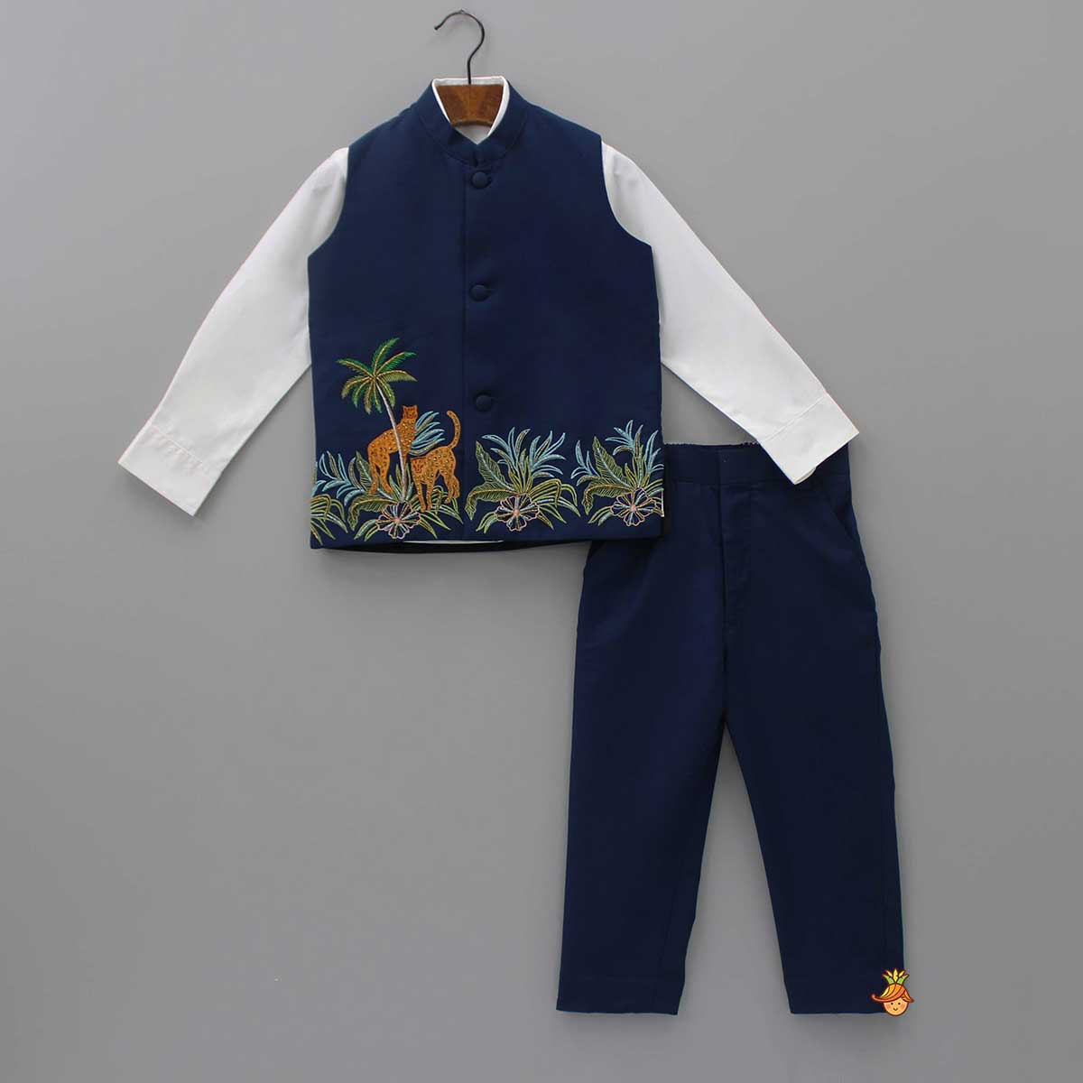 Shirt And Jungle Theme Embroidered Jacket With Pant