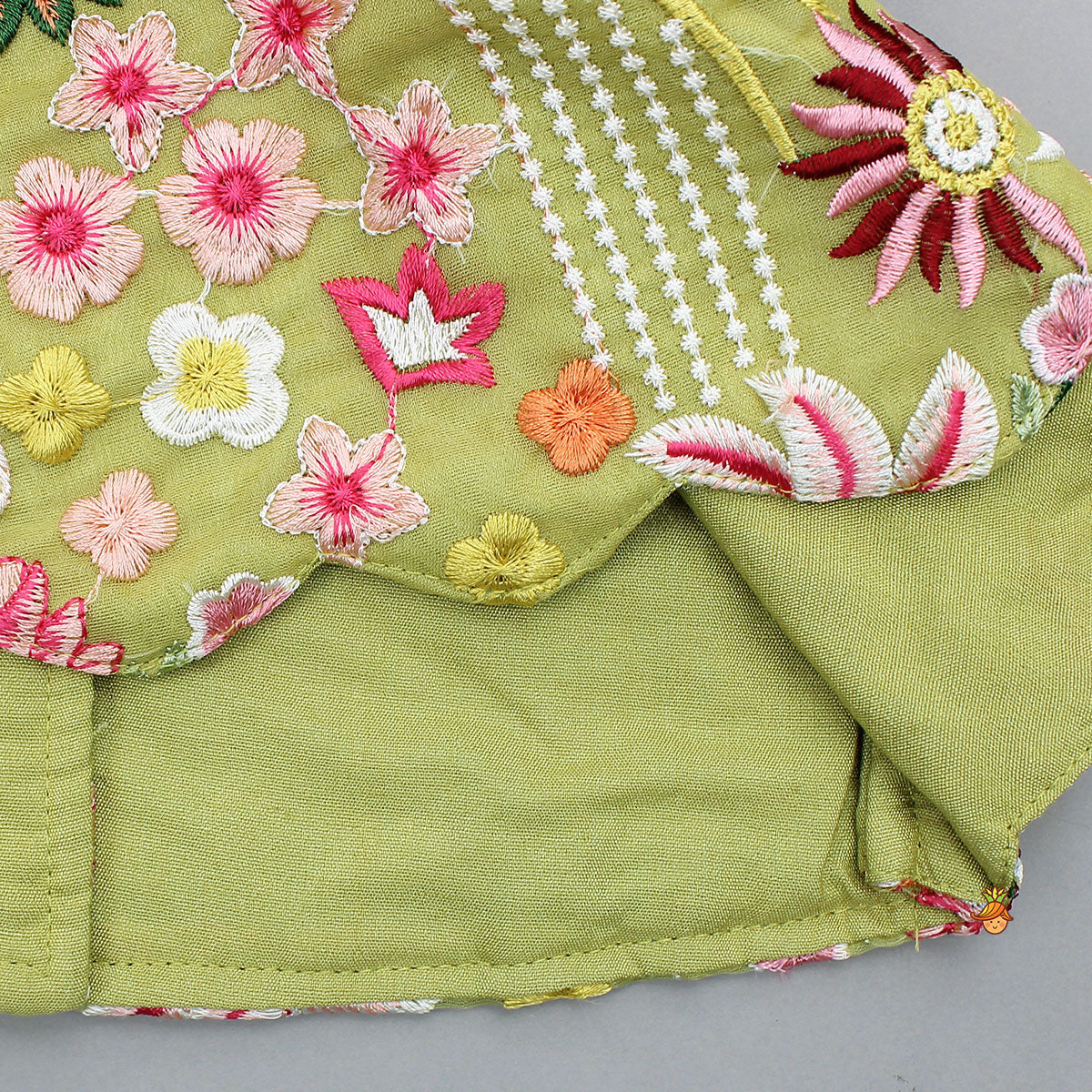 Scalloped Hem Thread Embroidered Top And Lehenga