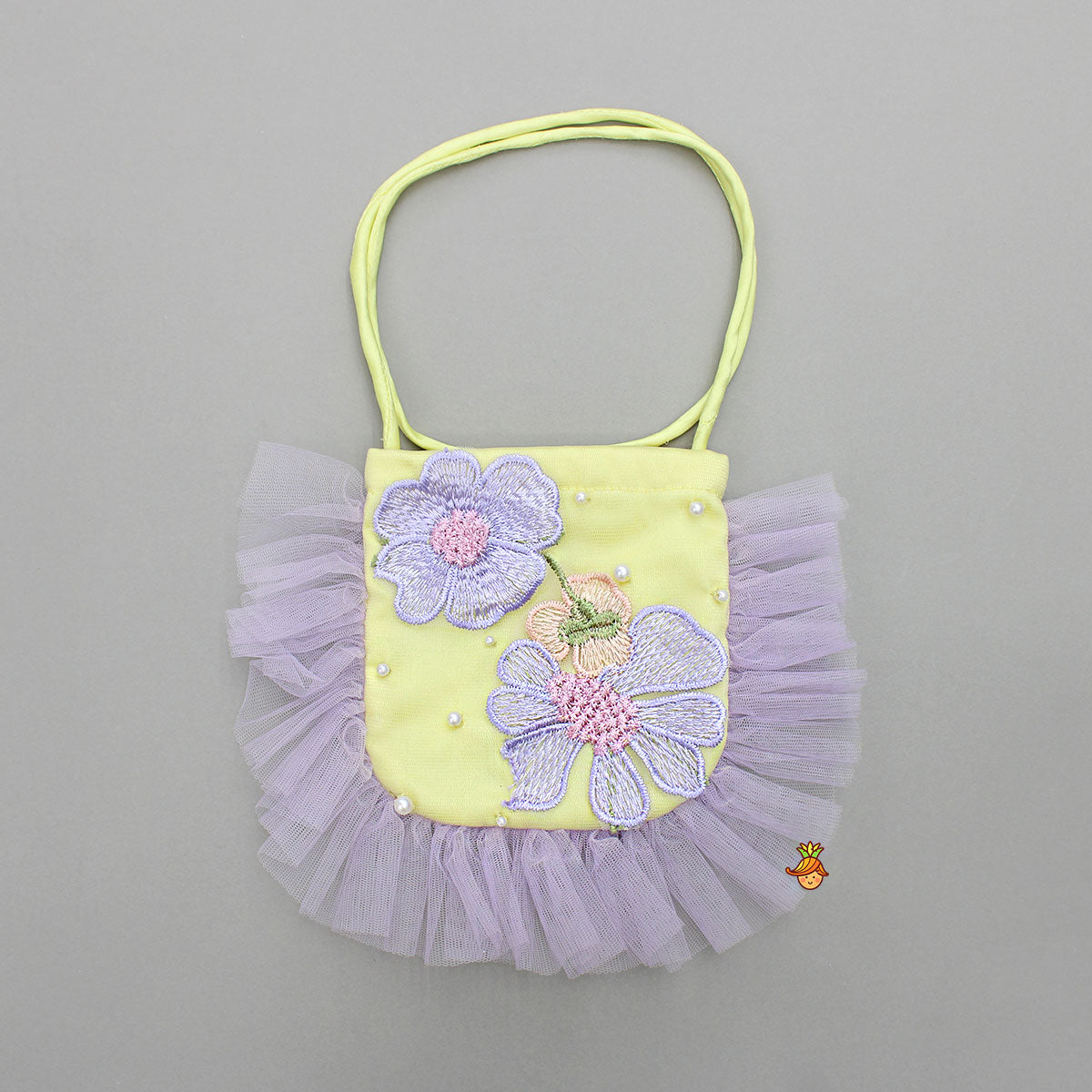 Gorgeous Yellow 3D Floral Applique Embellished Dress With Sling Bag