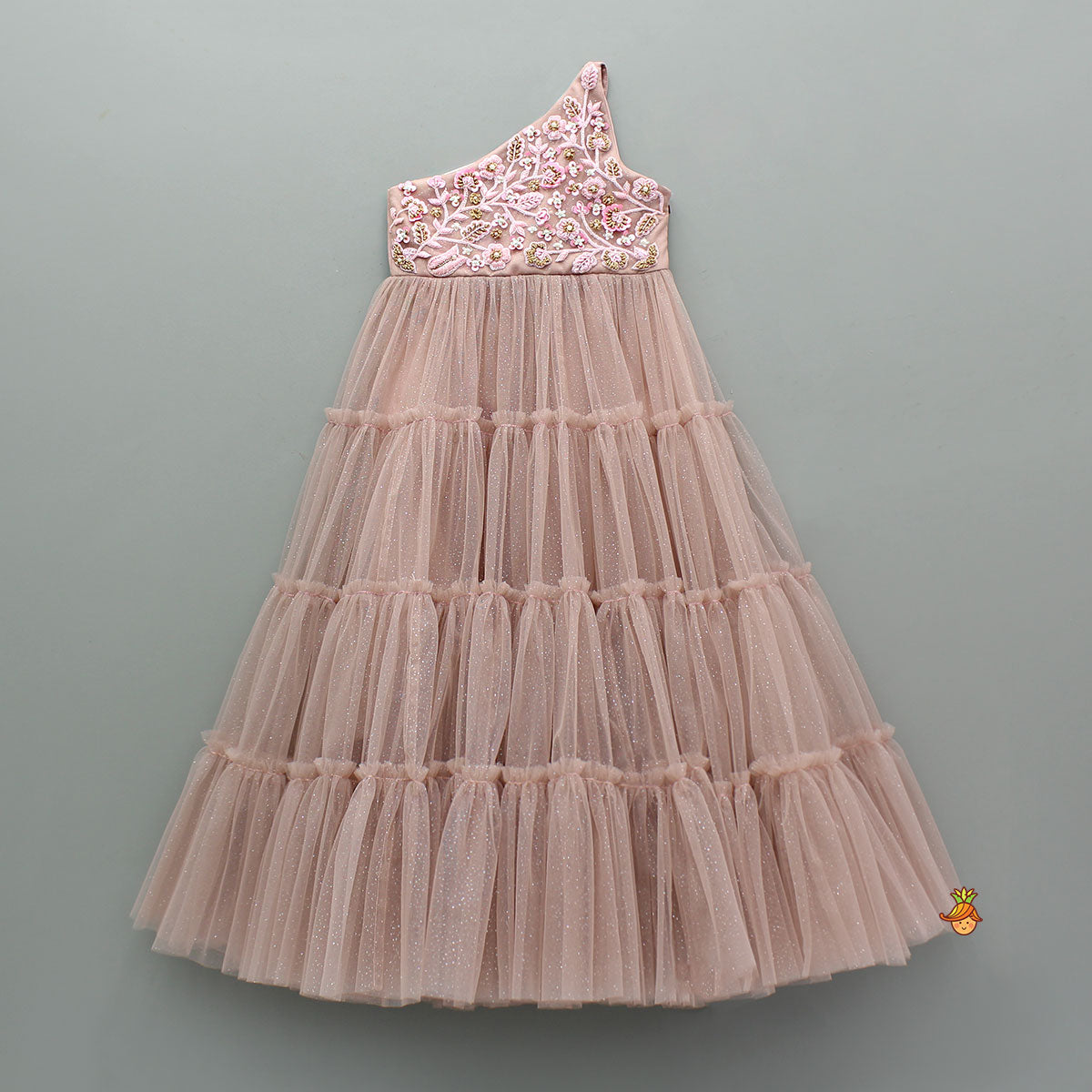 Radiant One Shoulder Embroidered Glittered Gown
