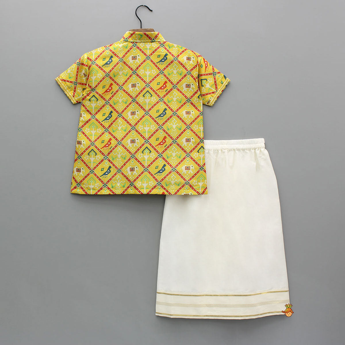 Exquisite Patola Print Shirt And Stitched Lungi With Shawl