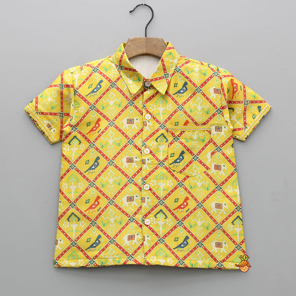 Exquisite Patola Print Shirt And Stitched Lungi With Shawl