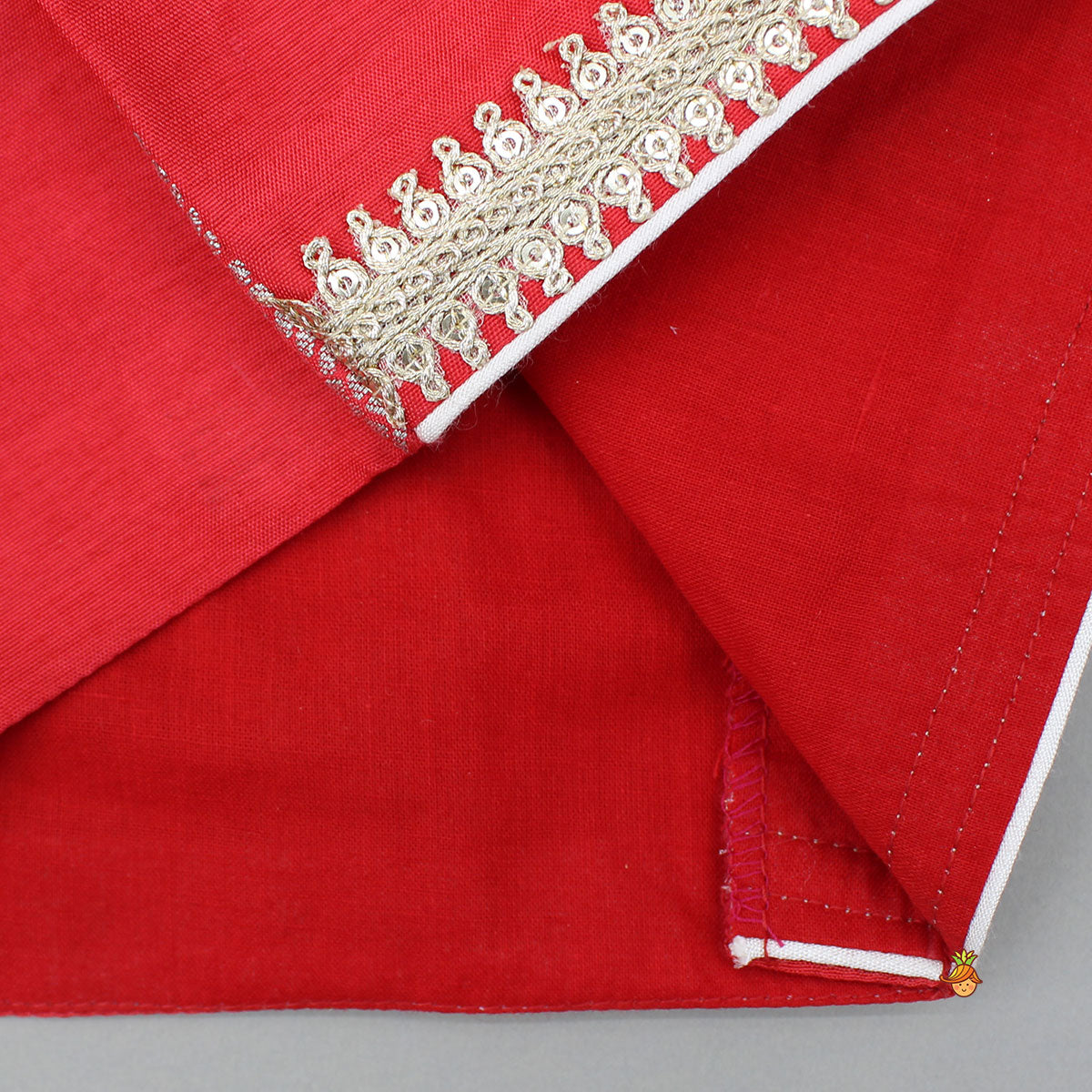 Red Halter Neck Top With Ivory Shade Lehenga And Dupatta