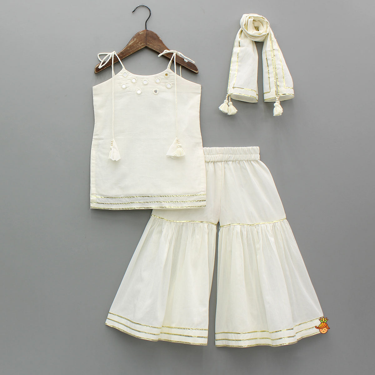 Elegant White Kurti With Sharara And Dupatta