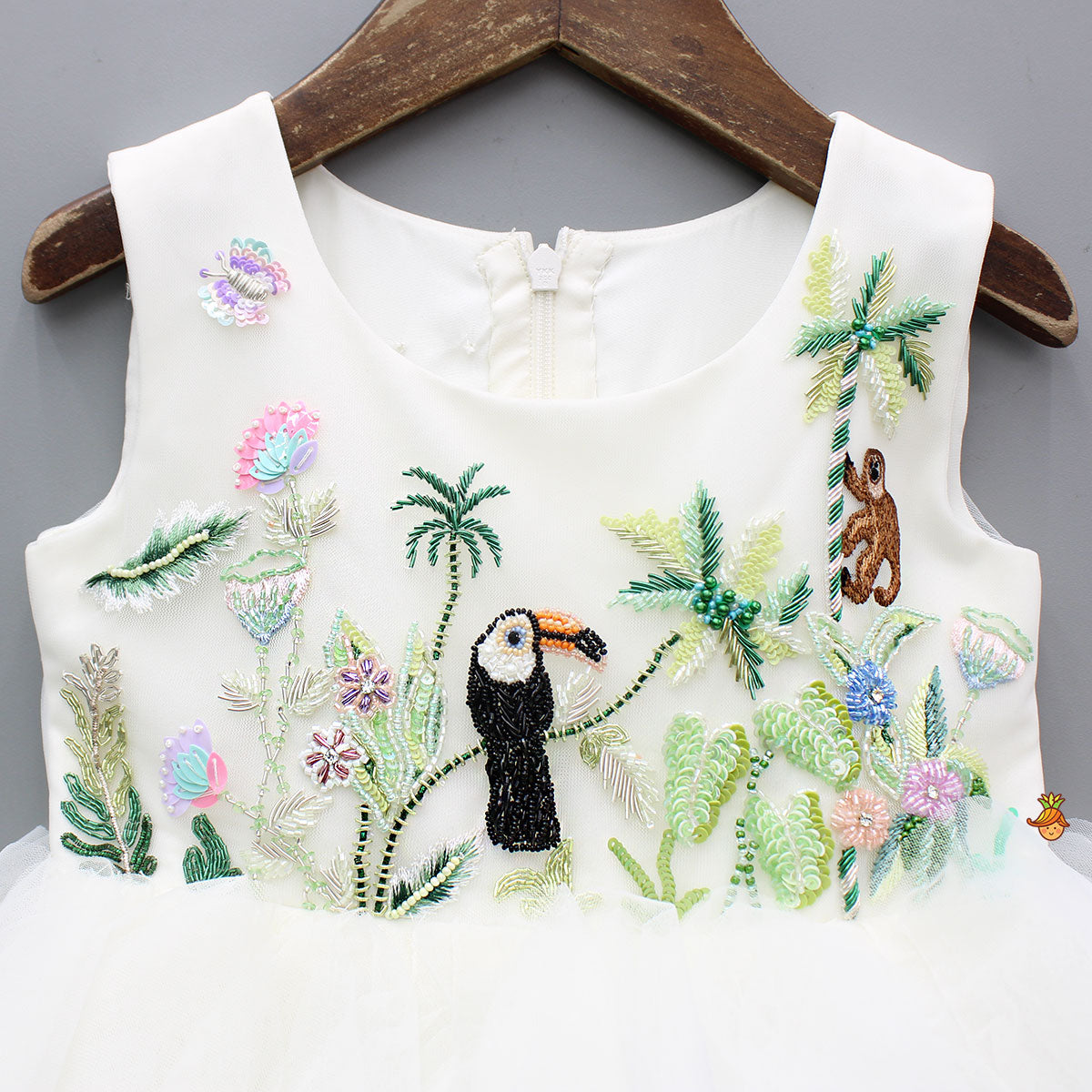 Fresh Tropical Embroidered Ruffled Dress