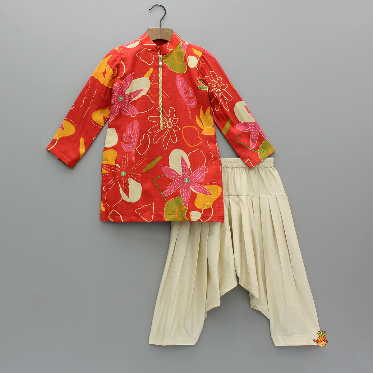 Red Floral Printed Kurta With Salwar