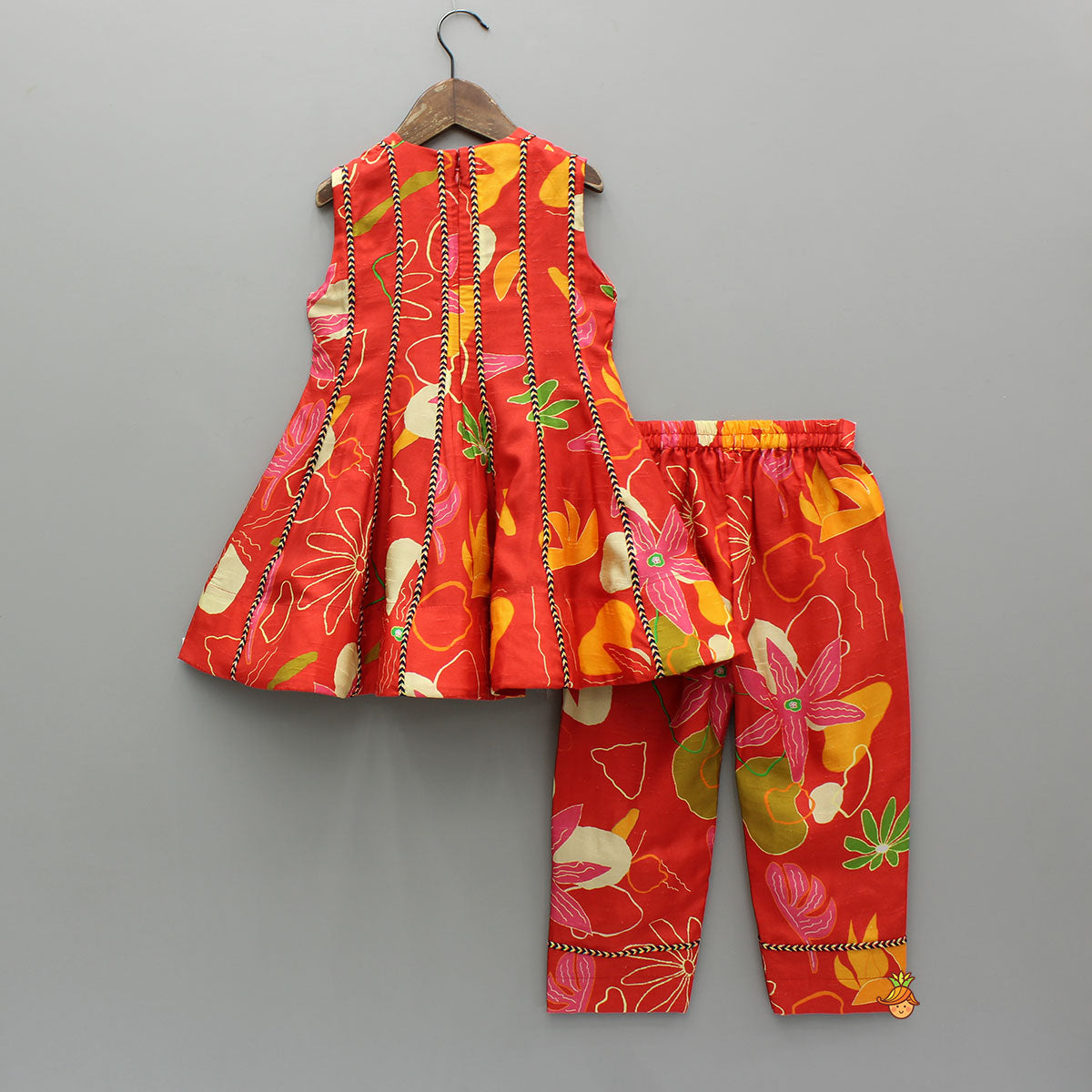 Red Floral Printed Sleeveless Kurti With Matching Pants