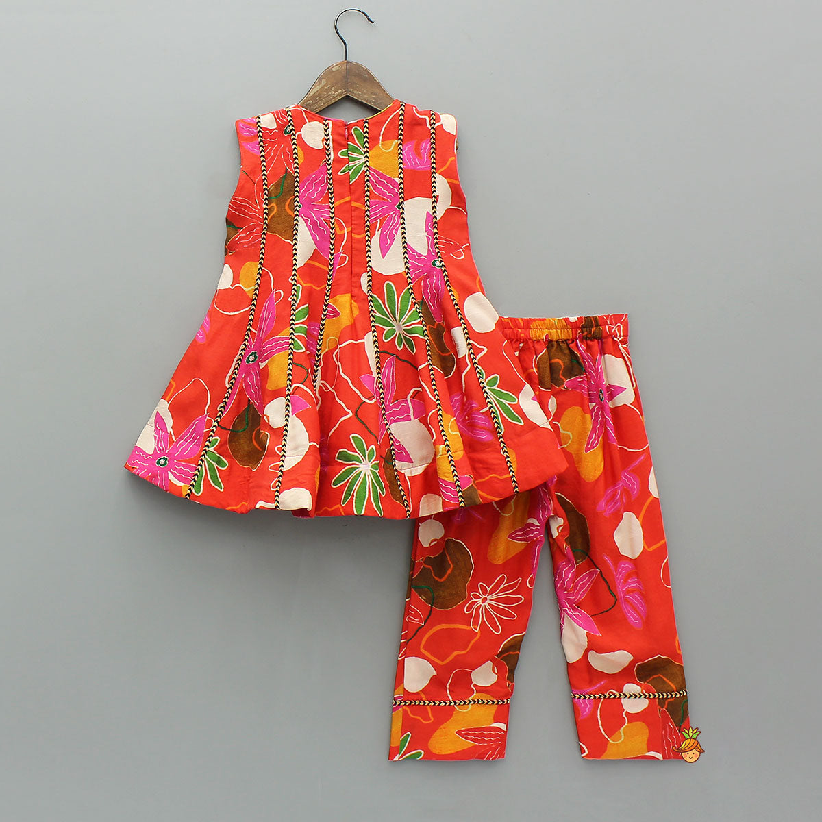 Red Floral Printed Sleeveless Kurti With Matching Pants