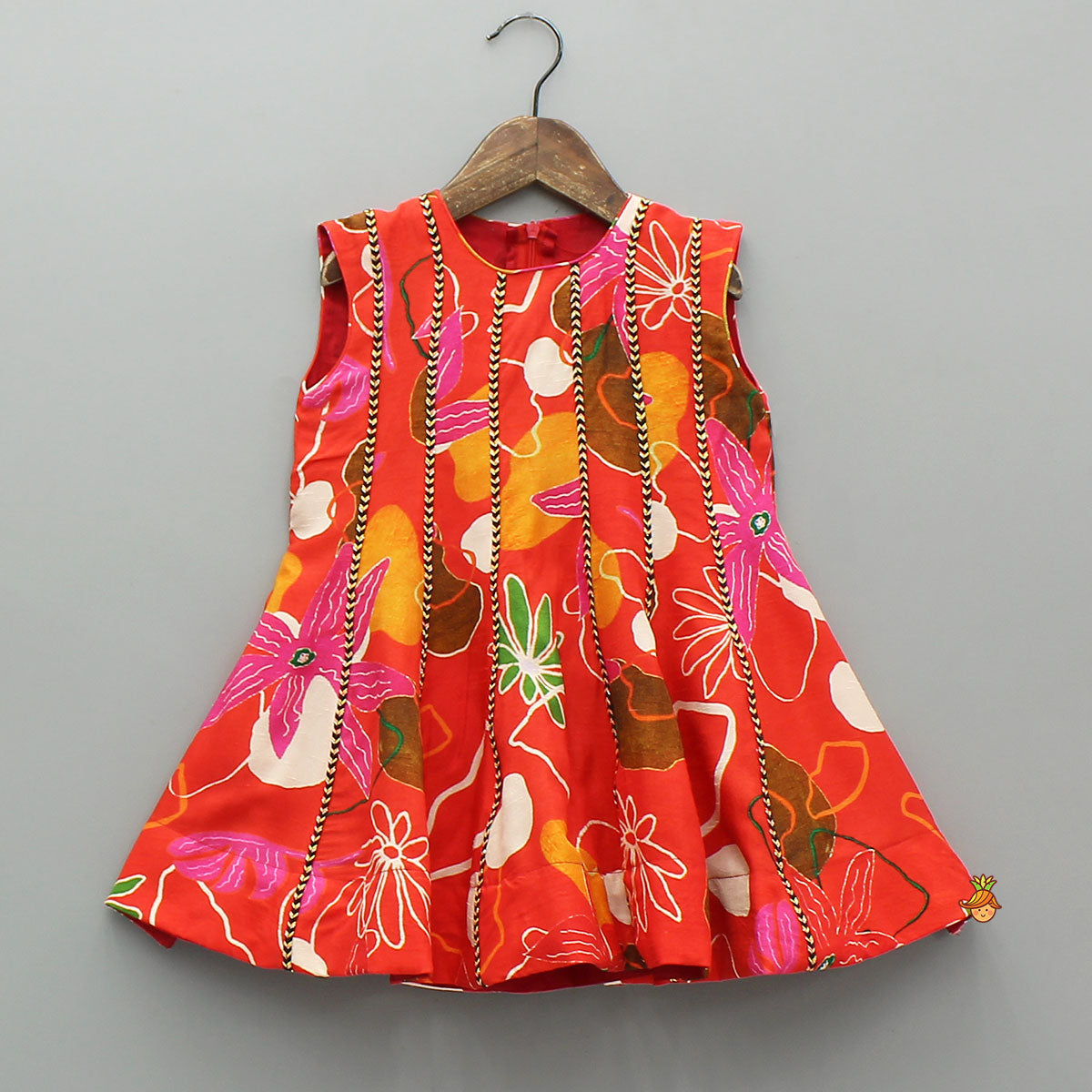 Red Floral Printed Sleeveless Kurti With Matching Pants