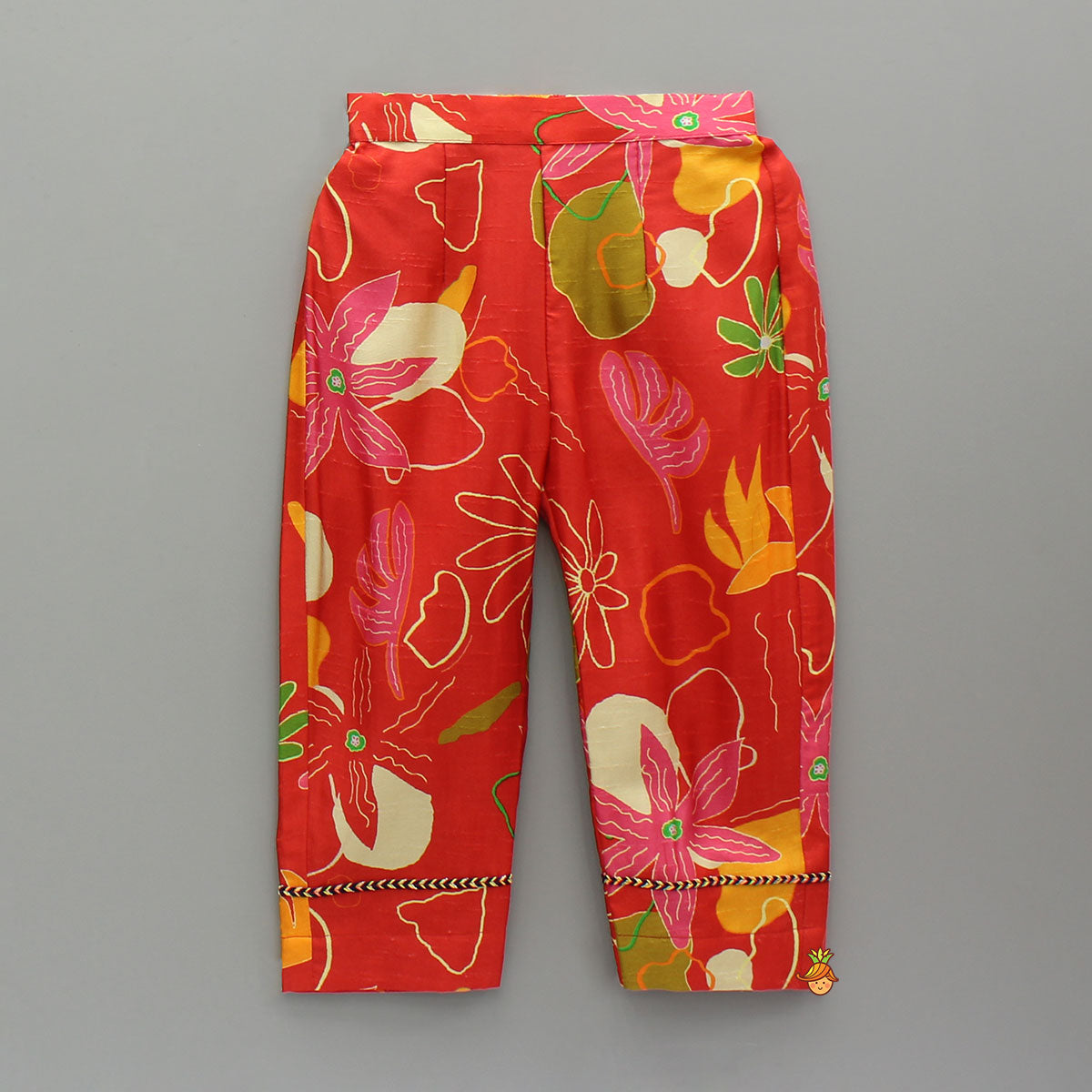 Red Floral Printed Sleeveless Kurti With Matching Pants