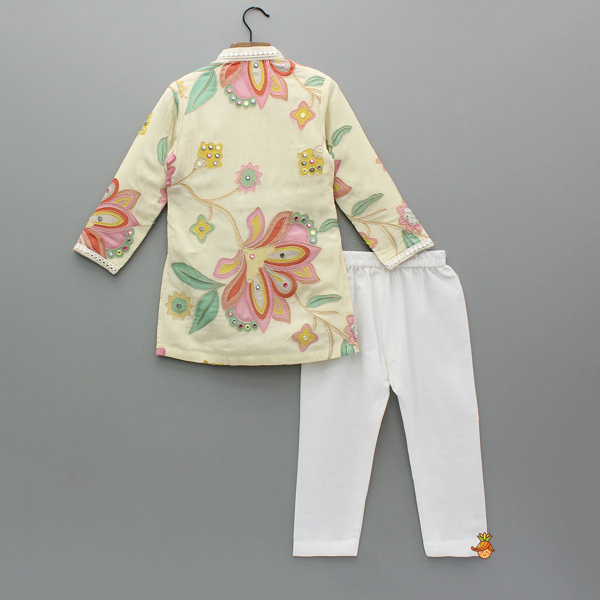 Off White Stylish Floral Kurta With White Pyjama