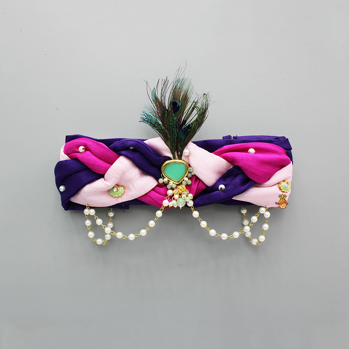 Purple And Pink Braided Head Band With Mor Pankh
