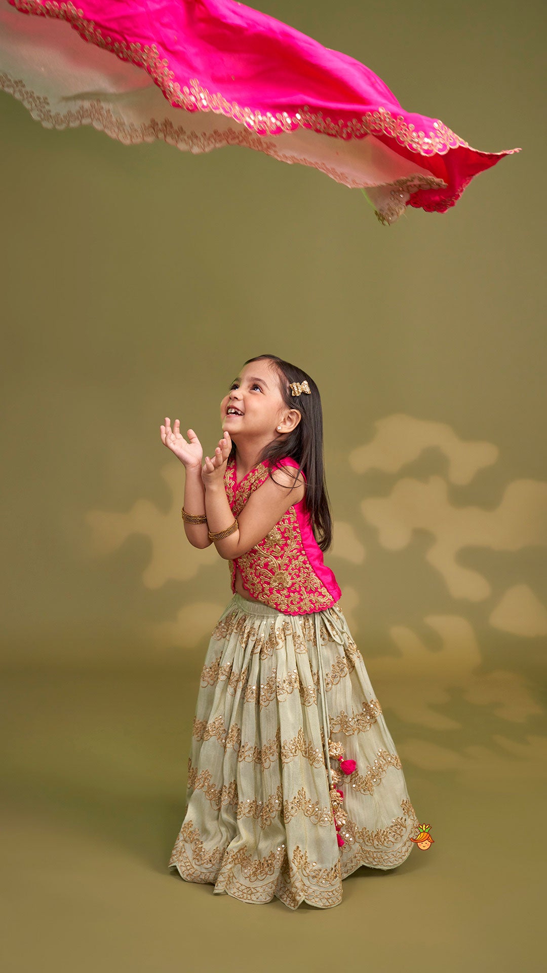 Exquisite Waistcoat Style Embroidered Top With Shimmery Lehenga And Shimmery Dupatta