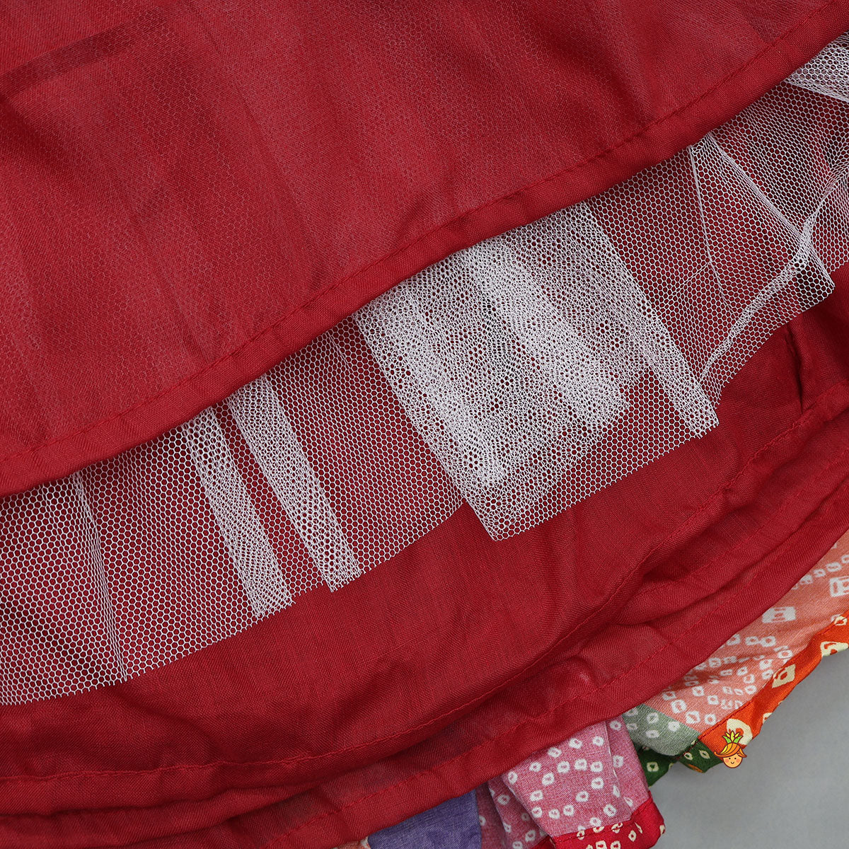 Beautiful Mirror Hand Embroidered Tie-up Top With Multicolour Bandhani Printed Lehenga And Bandana