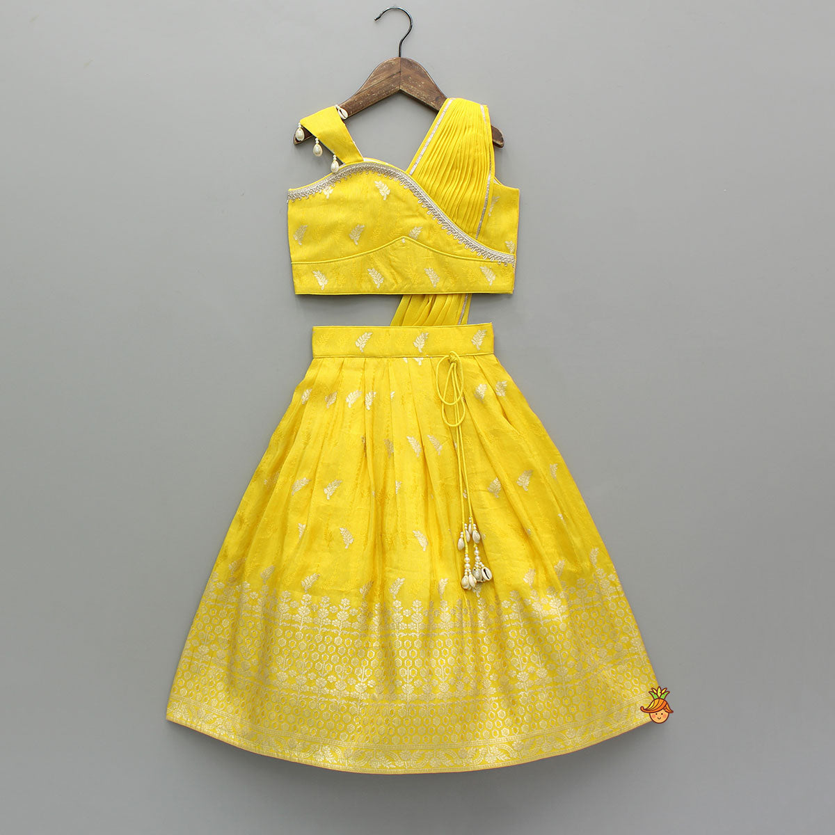 Yellow Attached Dupatta Style Top With Lehenga