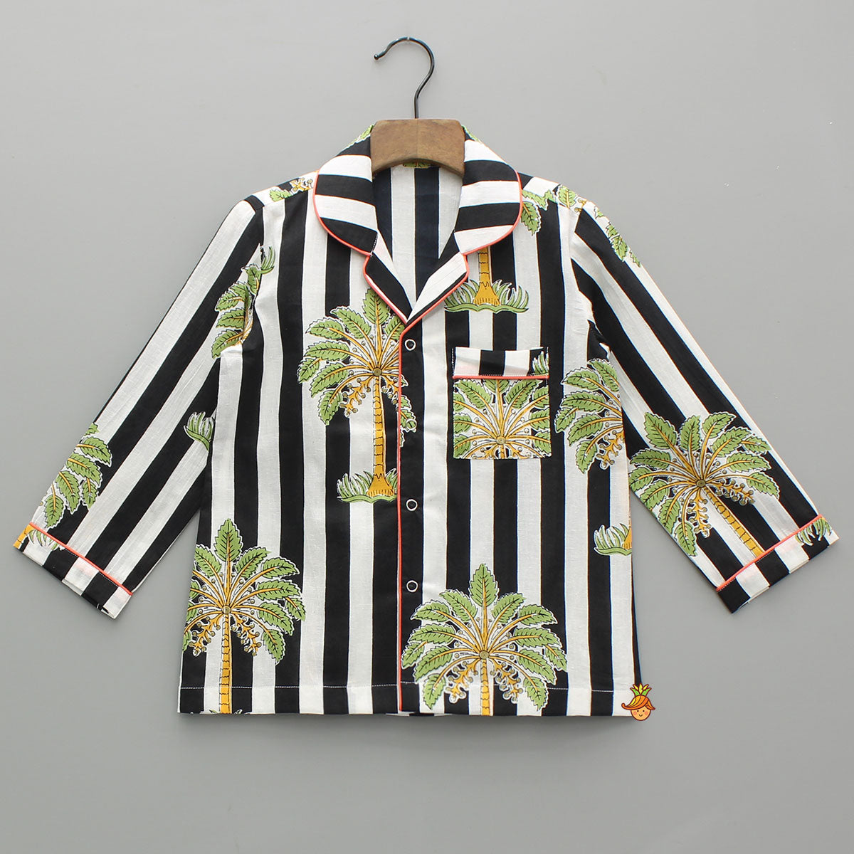 Black And White Striped Printed Cotton Sleepwear