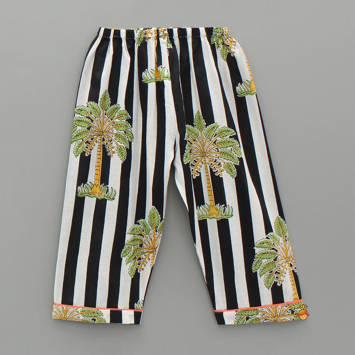 Black And White Striped Printed Cotton Sleepwear