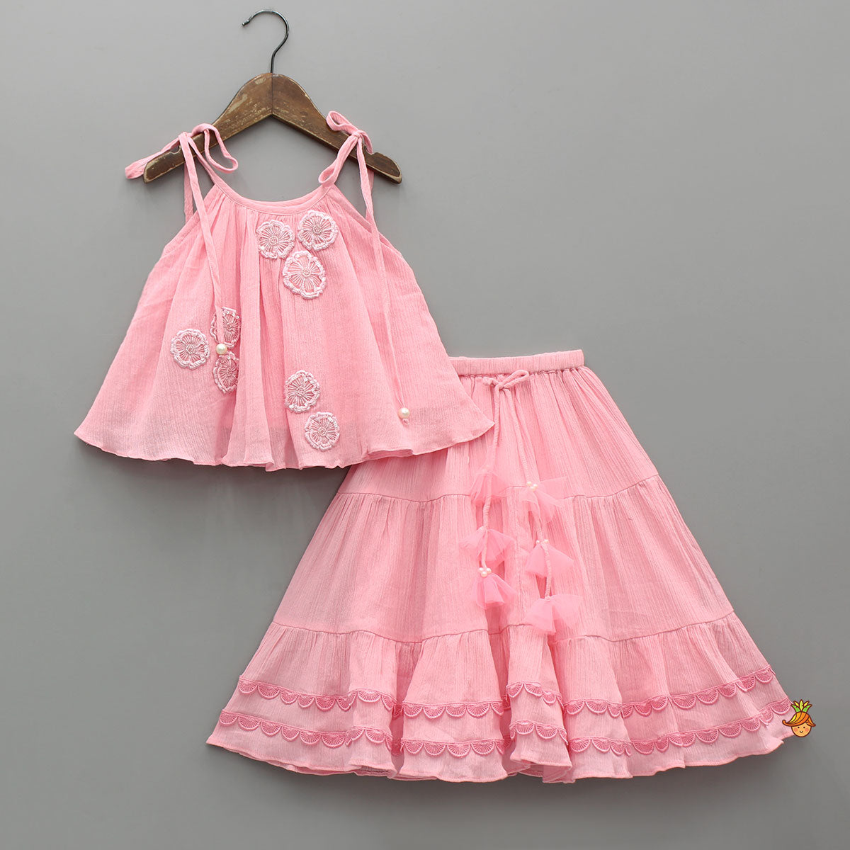 Adorable Strappy Tie Up Top With Lace Detailed Lehenga