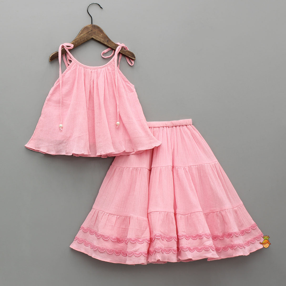 Adorable Strappy Tie Up Top With Lace Detailed Lehenga