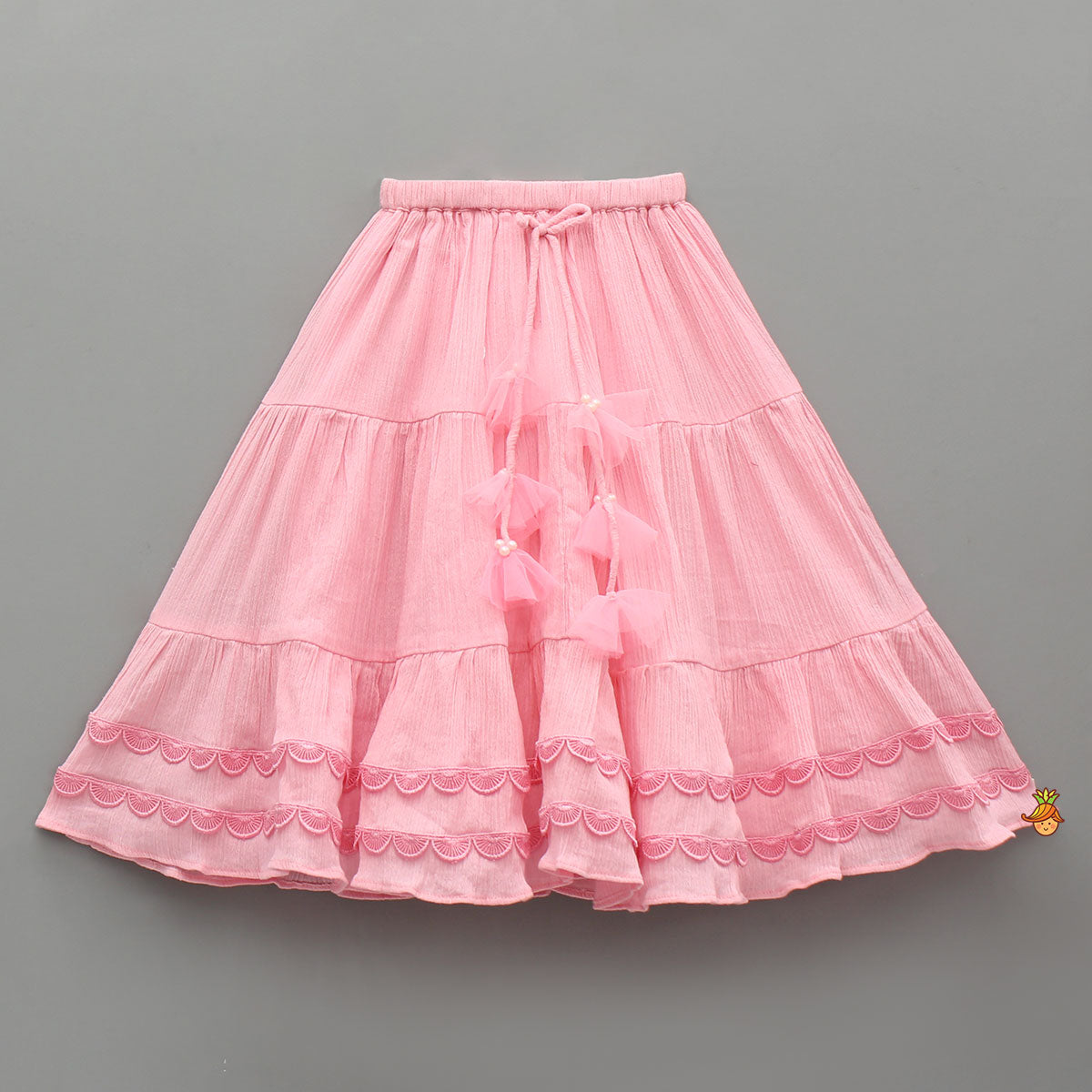 Adorable Strappy Tie Up Top With Lace Detailed Lehenga