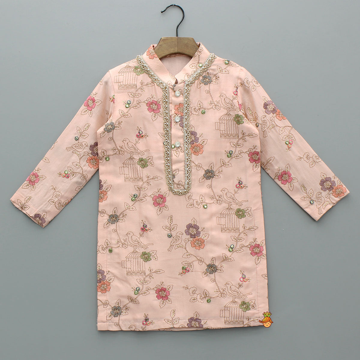 Ethnic Faux Mirror Embroidered Kurta With Pyjama
